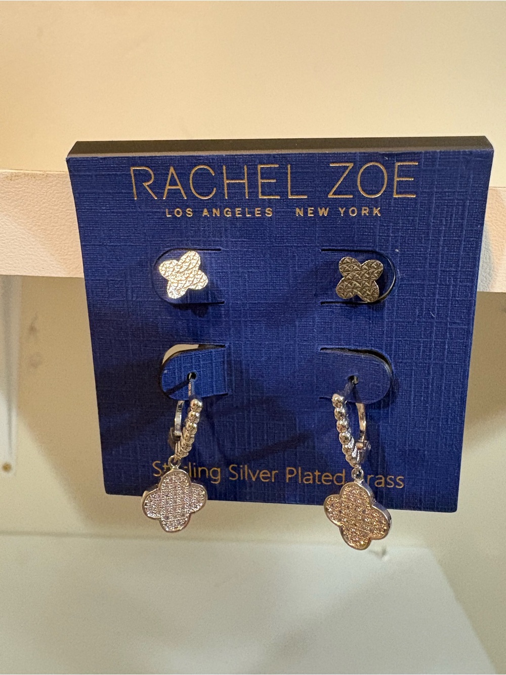 Rachel Zoe Silver Plated Clover Dangle & Stud Earring Set of 2 - Silver - Picture 3 of 4